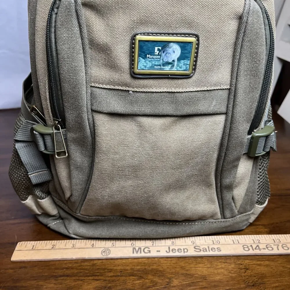Manatee Apollo Beach FL Backpack Adult Full Size Olive Green And Tan Canvas